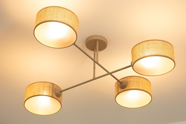 Deckenlampe blendarm Stoff Beige E27 L:80 cm wohnlich