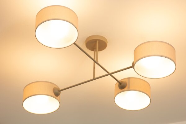 Deckenlampe Stoff Beige Hellbeige E27 L:80 cm