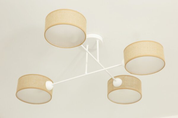 Deckenlampe Stoff Weiß Beige E27 L:80 cm gemütlich