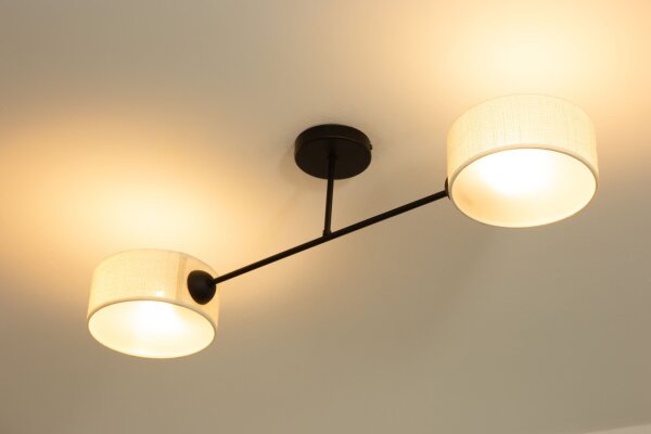 Deckenlampe Stoff Schwarz Creme E27 L:80 cm wohnlich