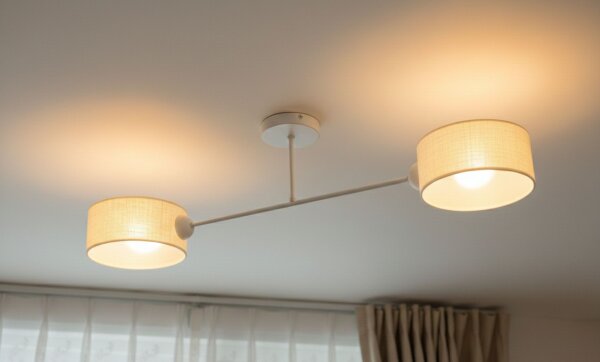 Deckenlampe blendarm Stoff Beige Creme E27 L:80 cm