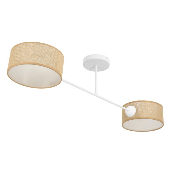 Deckenlampe Stoff Weiß Beige E27 L:80 cm dekorativ