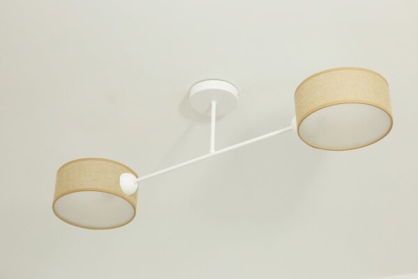 Deckenlampe Stoff Weiß Beige E27 L:80 cm dekorativ