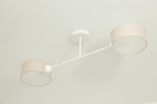 Deckenlampe Stoff Weiß Hellbeige E27 L:80 cm wohnlich