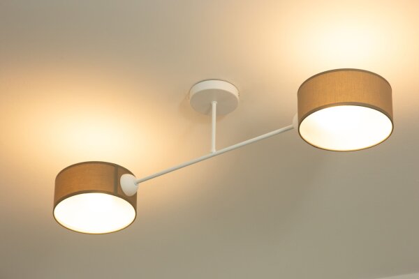 Deckenlampe Stoff Dunkelbeige Weiß E27 L:80 cm