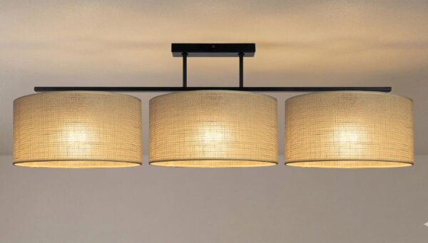 Deckenlampe Leinen Schwarz E27 L:100 cm dekorativ