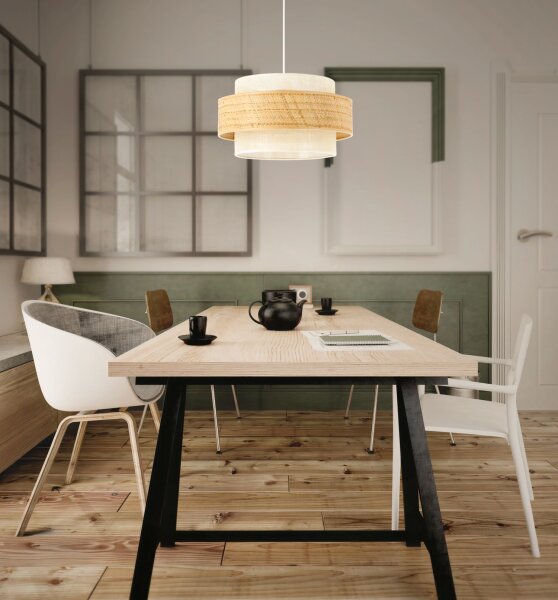 Pendelleuchte Jute Weiß Natur E27 Ø40 cm gemütlich