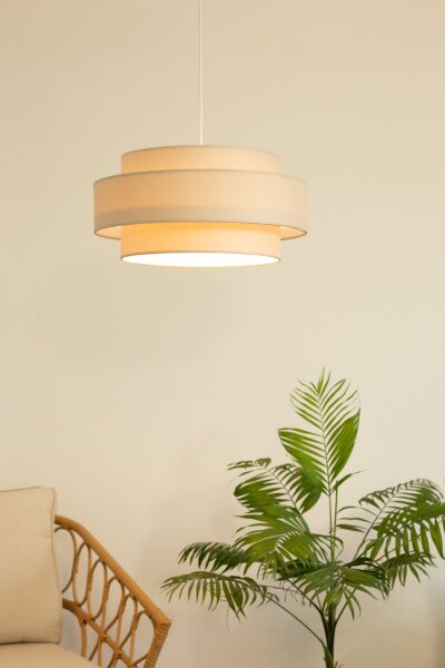 Pendelleuchte blendarm Stoff Weiß Beige E27 Ø40 cm