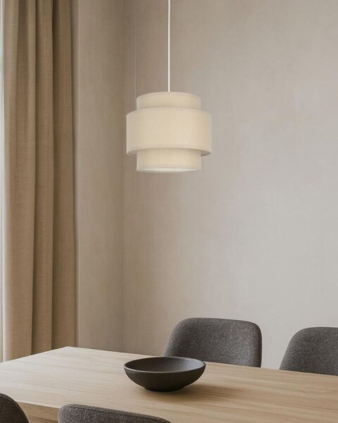 Pendelleuchte Stoff Weiß Beige E27 Ø20 cm wohnlich