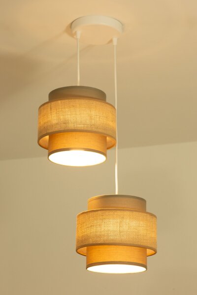 Pendelleuchte Stoff Weiß Beige E27 Ø30 cm blendarm