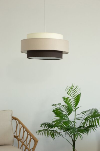 Pendelleuchte Stoff Weiß Ecru Beige E27 Ø40 cm