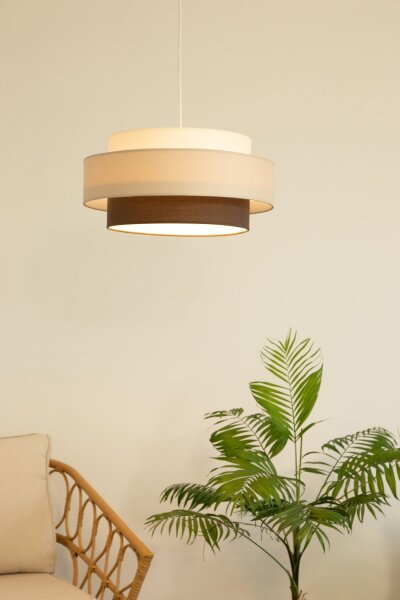 Pendelleuchte Stoff Weiß Ecru Beige E27 Ø40 cm