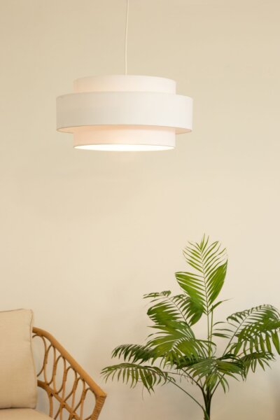 Hängelampe blendarm Stoff Weiß E27 Ø40 cm wohnlich