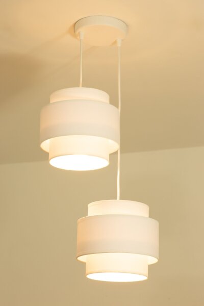 Hängelampe blendarm Stoff Weiß E27 Ø30 cm wohnlich