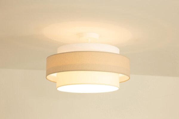 Deckenlampe Stoff Weiß Hellbeige E27 Ø40 cm blendarm