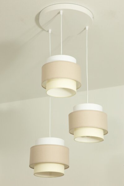 Pendelleuchte Stoff Weiß Hellbeige E27 Ø45 cm