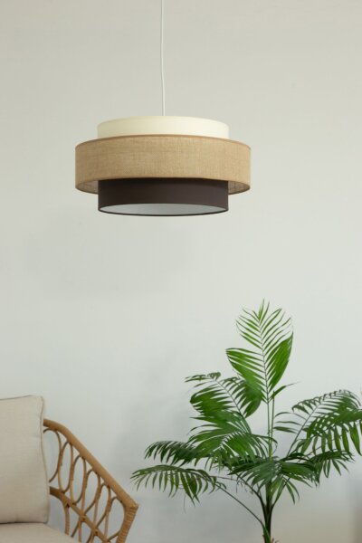 Pendelleuchte Stoffschirm Weiß Ecru E27 Ø40 cm