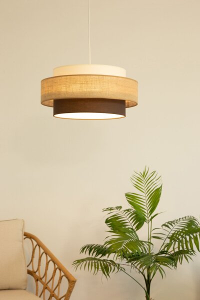Pendelleuchte Stoffschirm Weiß Ecru E27 Ø40 cm