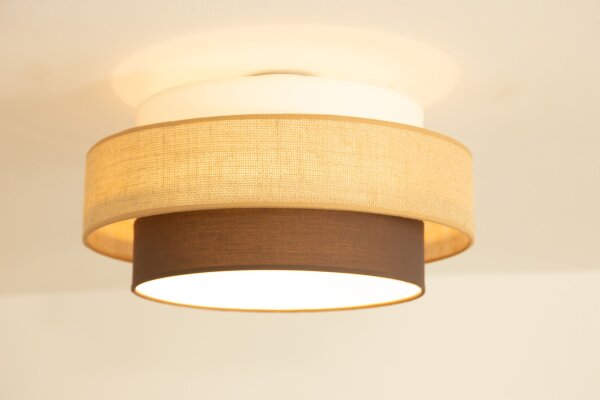 Deckenlampe Stoffschirm Weiß Ecru E27 Ø40 cm wohnlich