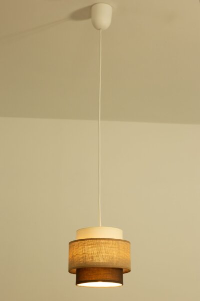 Pendelleuchte Stoffschirm Weiß Ecru E27 Ø20 cm