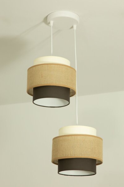 Pendelleuchte Stoff Weiß Ecru Beige E27 Ø30 cm