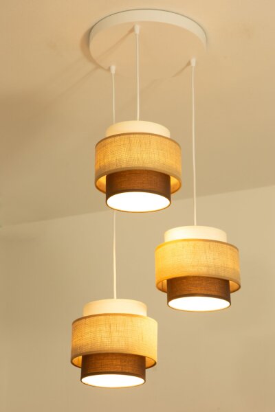Pendelleuchte Stoff Weiß Ecru E27 Ø45 cm dekorativ
