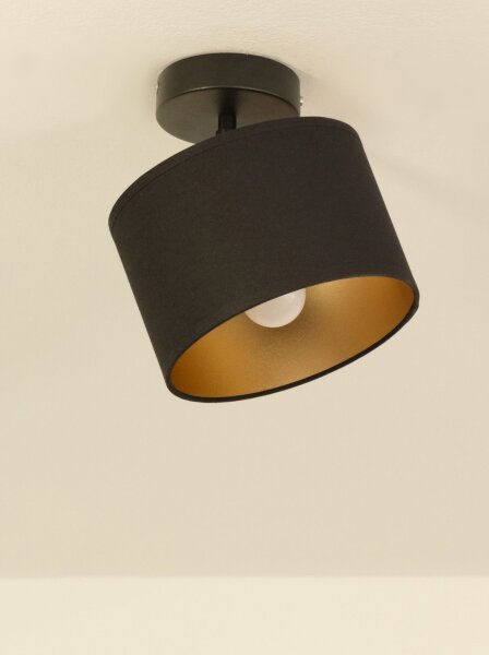 Deckenspot schwenkbar Stoff Schwarz Gold E27 L:18 cm