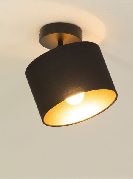 Deckenspot schwenkbar Stoff Schwarz Gold E27 L:18 cm