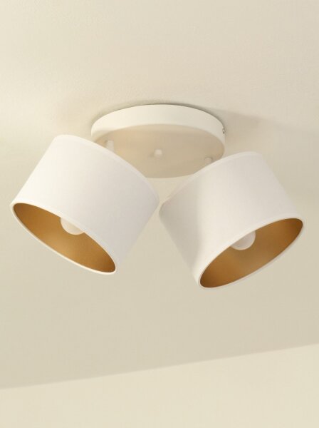 Deckenspot schwenkbar Stoff Weiß Gold E27 L:45 cm