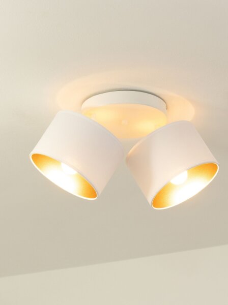 Deckenspot schwenkbar Stoff Weiß Gold E27 L:45 cm