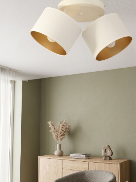 Deckenspot schwenkbar Stoff Weiß Gold E27 L:45 cm