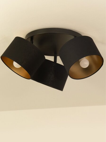 Deckenspot flexibel Stoff Schwarz Gold E27 L:45 cm