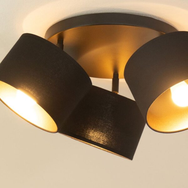 Deckenspot flexibel Stoff Schwarz Gold E27 L:45 cm