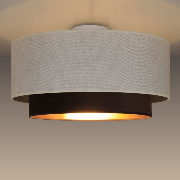 Deckenlampe Stoff Weiß Braun Gold E27 Ø45 cm wohnlich