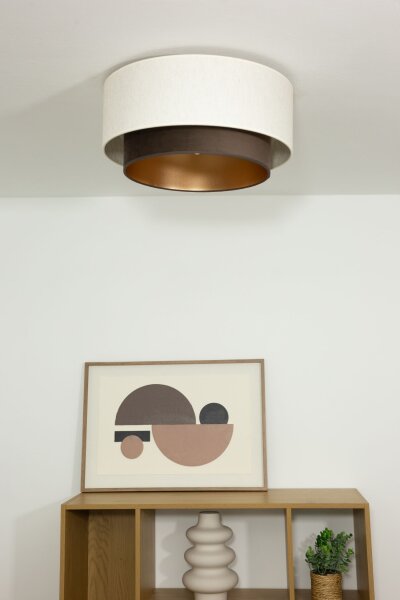 Deckenlampe Stoff Weiß Braun Gold E27 Ø45 cm wohnlich