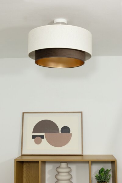 Deckenlampe Stoff Weiß Braun E27 Ø45 cm gemütlich