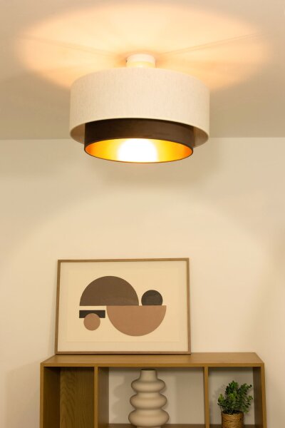 Deckenlampe Stoff Weiß Braun E27 Ø45 cm gemütlich