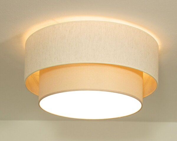 Deckenlampe Stoff Weiß Hellbeige E27 Ø45 cm wohnlich