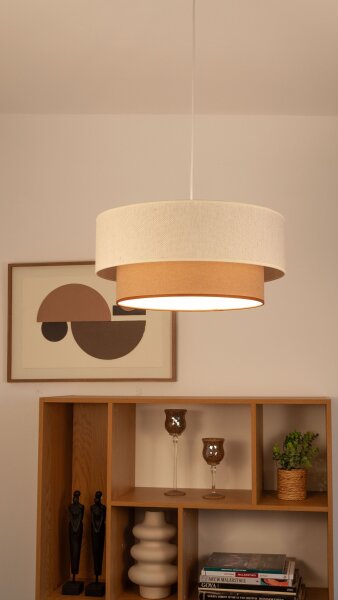 Pendelleuchte Stoff Beige Weiß E27 Ø45 cm wohnlich