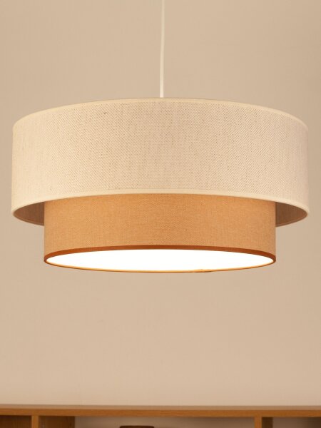 Pendelleuchte Stoff Beige Weiß E27 Ø45 cm wohnlich