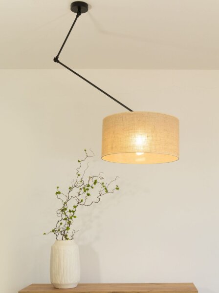 Deckenlampe verstellbar Stoff Schwarz Beige E27 Ø40 cm