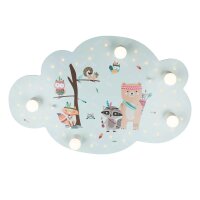 Kinderlampe Decke LED + 5x E14 Bunt Tiere Dimmbar Wolke