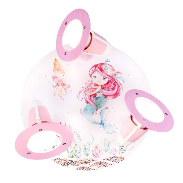 Deckenstrahler Kinderzimmer Ø 29 cm Meerjungfrau Rosa 3x E14