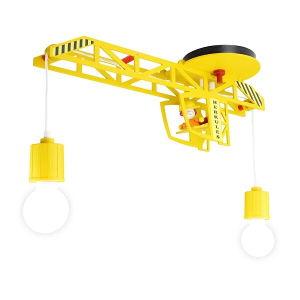 Deckenleuchte Kinderzimmer Gelb 65 cm Baumaschine 2x E27 Holz