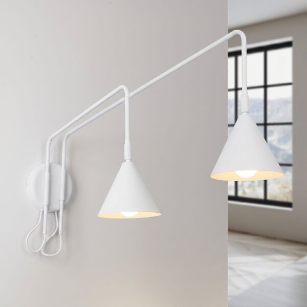 Wandlampe mit Schalter 2-flammig Stahl Weiß E14 H:30 cm