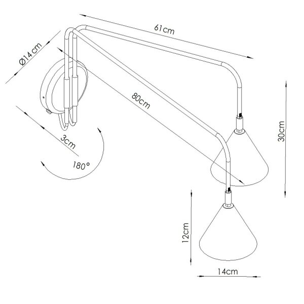 Wandlampe mit Schalter 2-flammig Stahl Weiß E14 H:30 cm