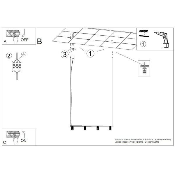Pendelleuchte 4-flammig Aluminium Schwarz GU10 L:122 cm
