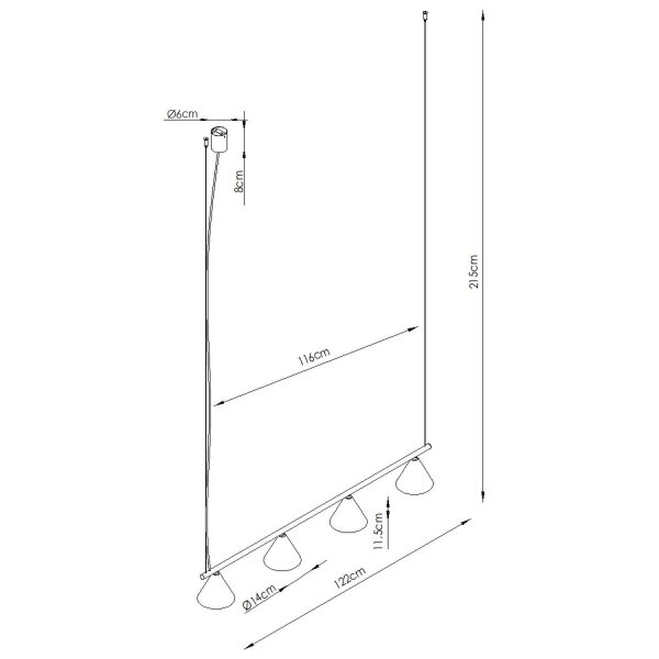 Pendelleuchte 4-flammig Stahl Weiß E14 L:122 cm
