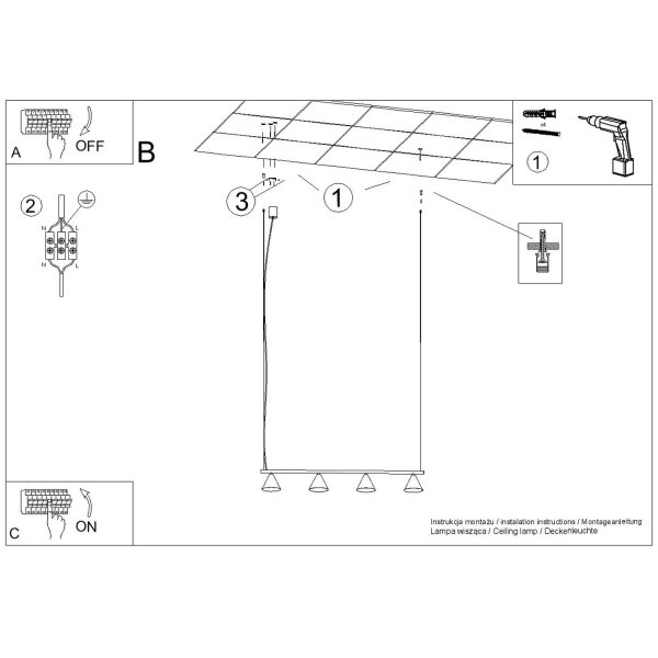 Pendelleuchte 4-flammig Stahl Schwarz E14 L:122 cm