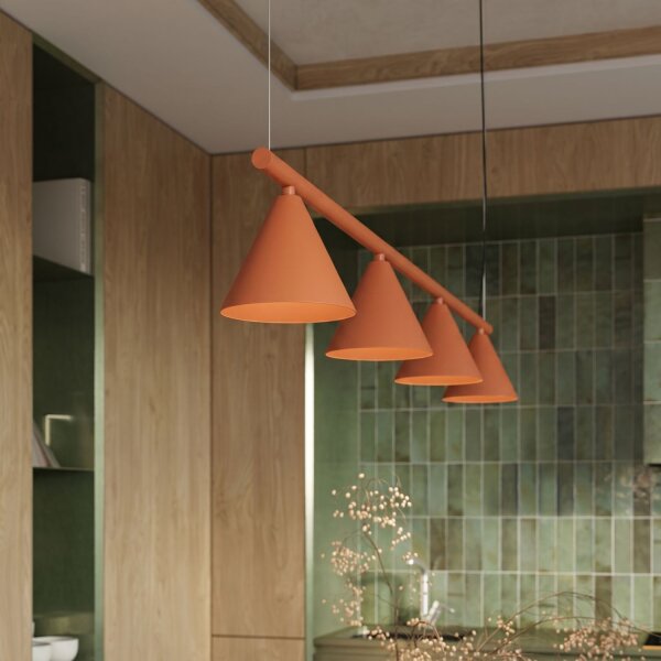 Pendelleuchte 4-flammig Stahl Ocker E14 L:122 cm